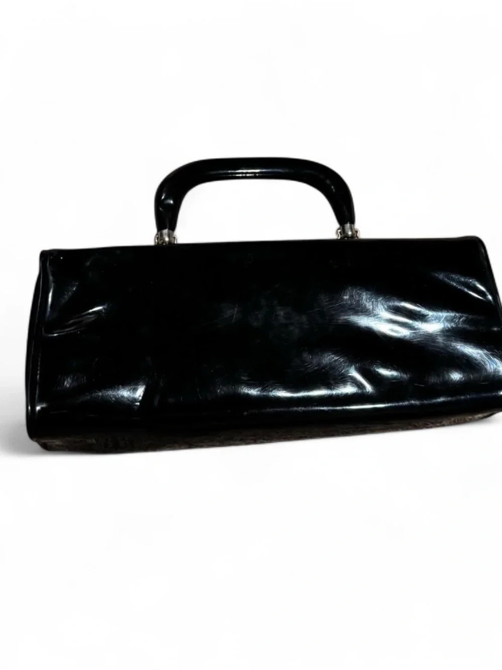 Sleek Vintage Dover Black Patent Handled Clutch